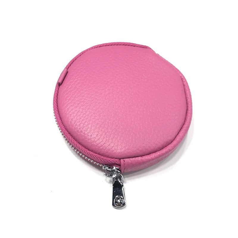 porte monnaie rond cuir rose bonbon