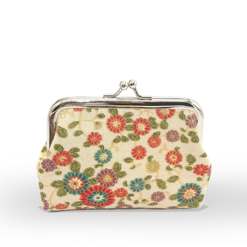 porte monnaie femme paillette fleur beige