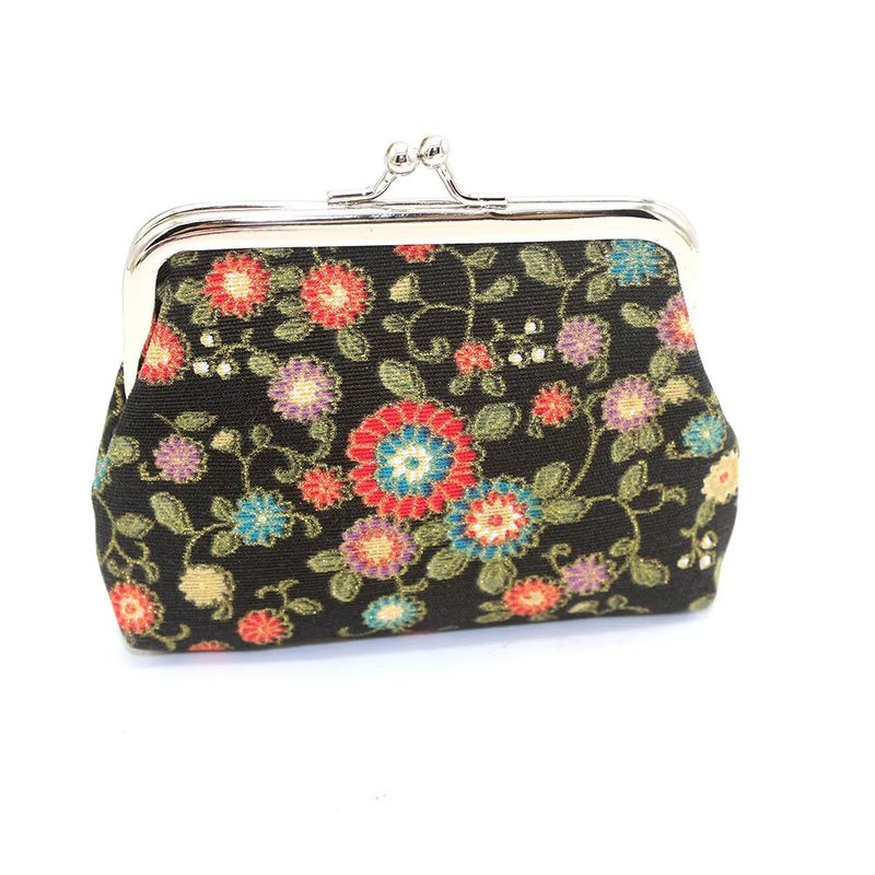 porte monnaie femme paillette fleur noir