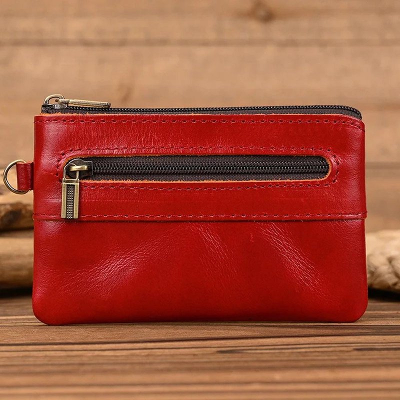 porte monnaie multifonction cuir homme rouge