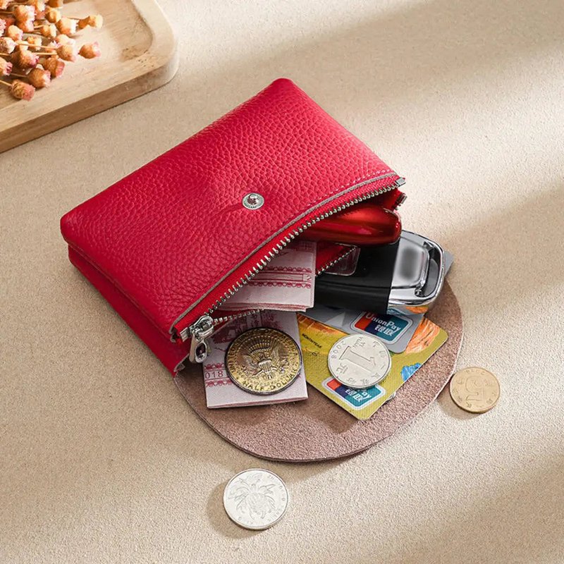 porte monnaie porte cartes cuir femme rouge double compartiments