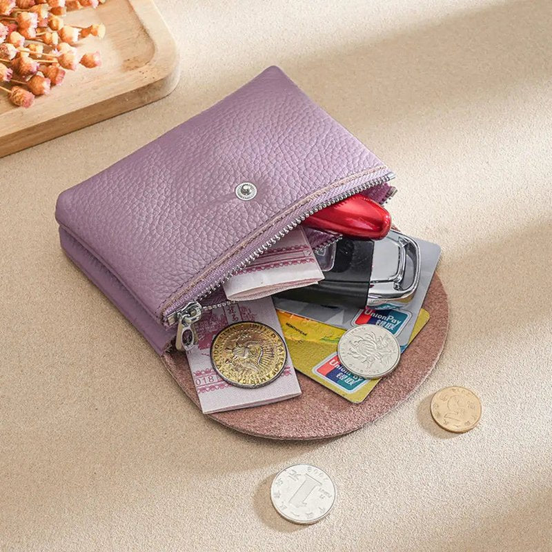 porte monnaie porte cartes cuir femme violet double compartiments