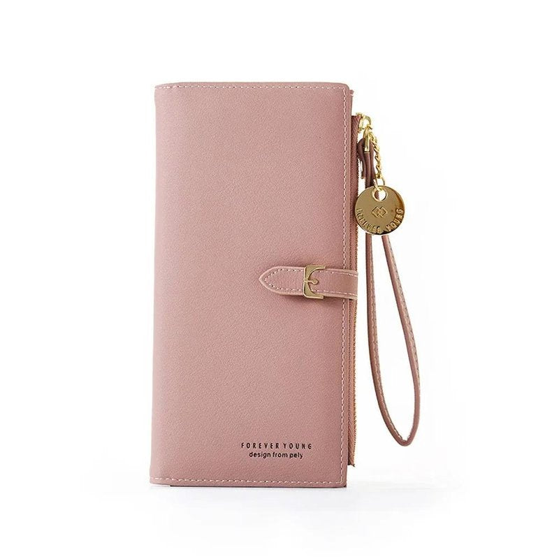 portefeuille avec pochette transparente rose fonce